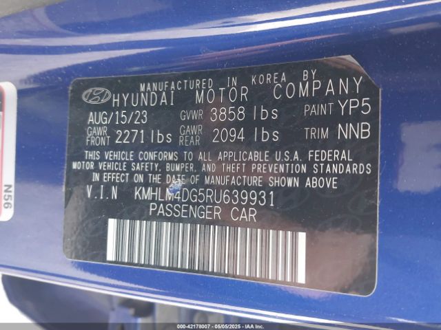 KMHLM4DG5RU639931 Hyundai ELANTRA SEL