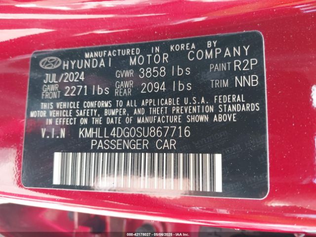 KMHLL4DG0SU867716 Hyundai ELANTRA SE