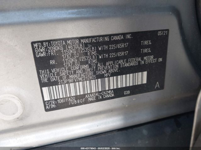 2T3P1RFV7MC212805 Toyota Rav4 Xle