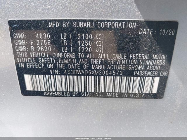 2021 SUBARU LEGACY 4S3BWAD6XM3004573 Photo 8