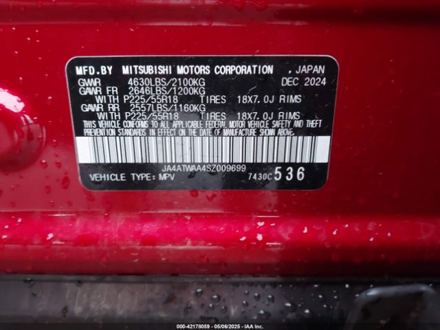 JA4ATWAA4SZ009699 Mitsubishi Eclipse Cross Black Edition S-awc/se S-awc/sel S-awc