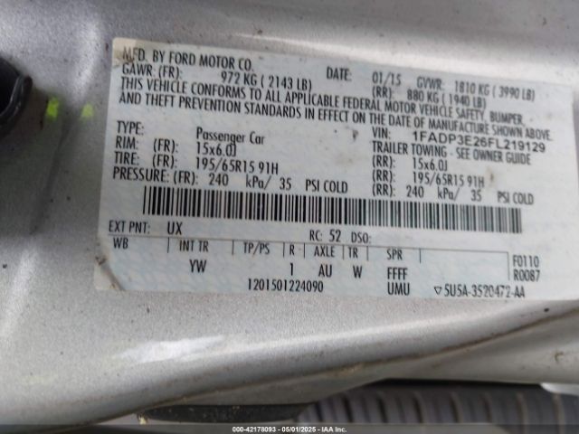 1FADP3E26FL219129 Ford FOCUS S
