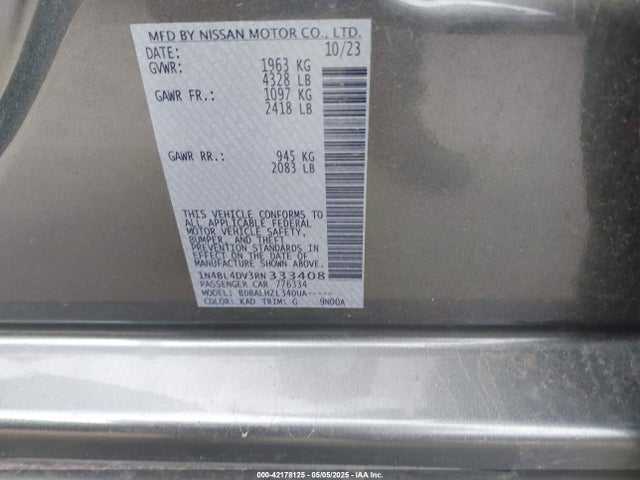 1N4BL4DV3RN333408 Nissan Altima Sv Fwd