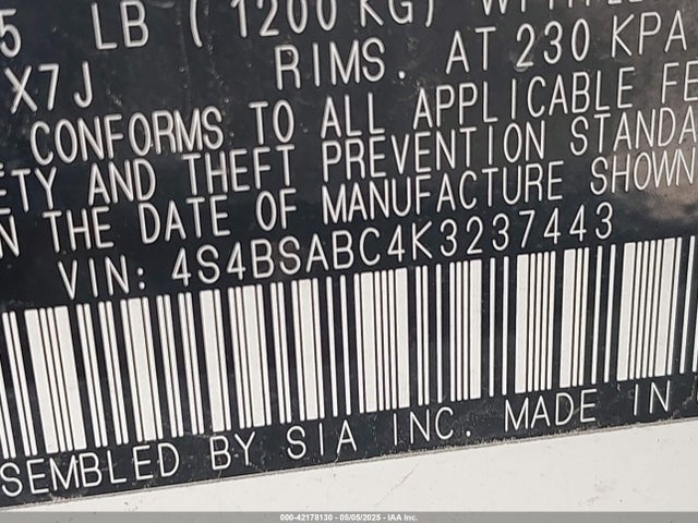4S4BSABC4K3237443 Subaru Outback 2.5i