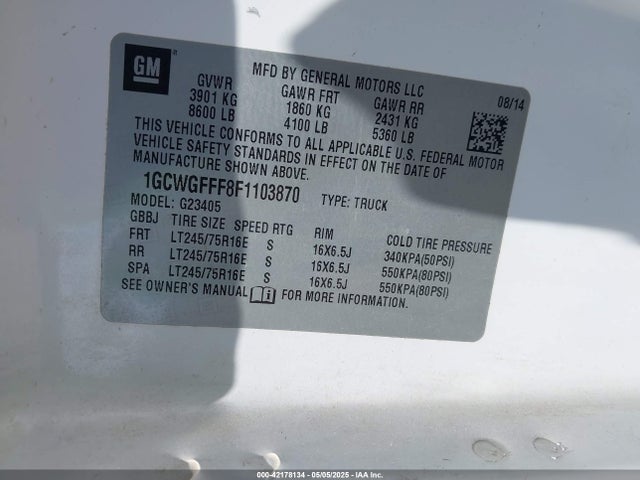 1GCWGFFF8F1103870 Chevrolet l20