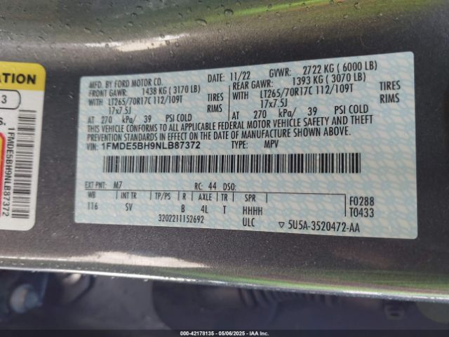 1FMDE5BH9NLB87372 Ford Bronco Black Diamond