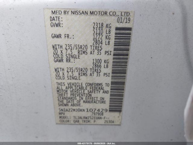 5N1AZ2MJ0KN107429 Nissan MURANO SL
