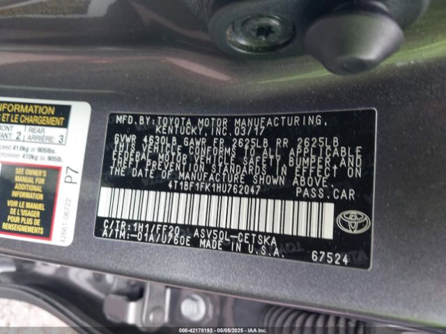 4T1BF1FK1HU762047 Toyota CAMRY SE