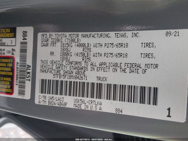 2021 TOYOTA TUNDRA 5TFBY5F18MX042671 Photo 8