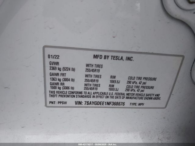 7SAYGDEE1NF368676 Tesla Model Y Long Range Dual Motor All-wheel Drive