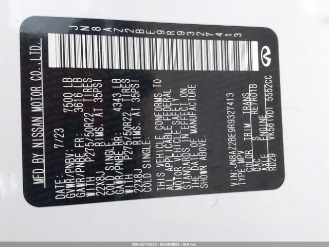 JN8AZ2BE9R9327413 Infiniti Qx80 Sensory Awd