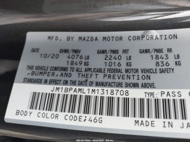 2021 MAZDA MAZDA3 JM1BPAML1M1318708 Photo 8