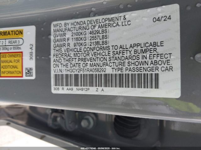 1HGCY2F51RA058292 Honda lfc5