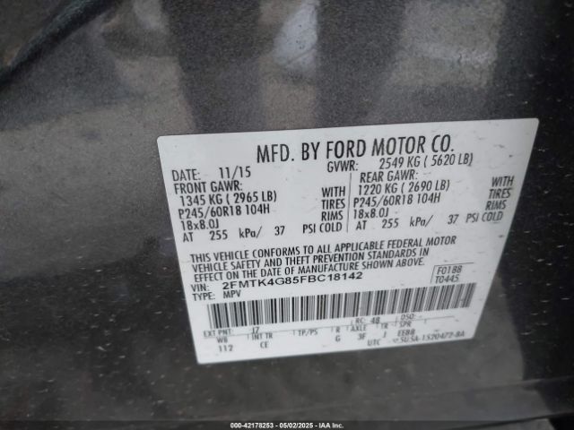 2FMTK4G85FBC18142 Ford EDGE SE