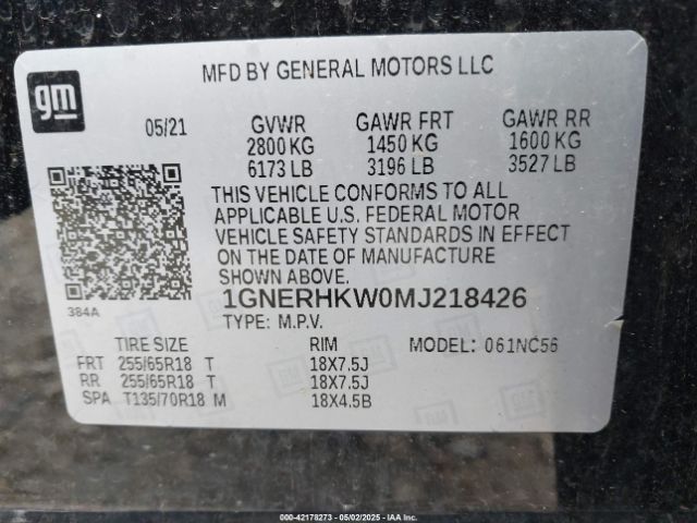 1GNERHKW0MJ218426 Chevrolet Traverse Fwd Lt Leather