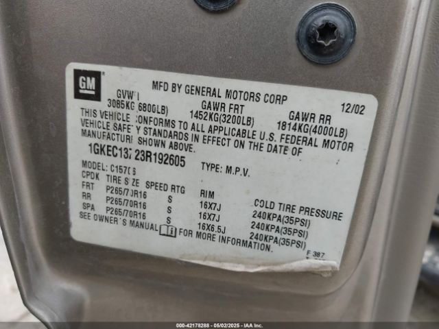 2003 GMC YUKON 1GKEC13Z23R192605 Photo 8
