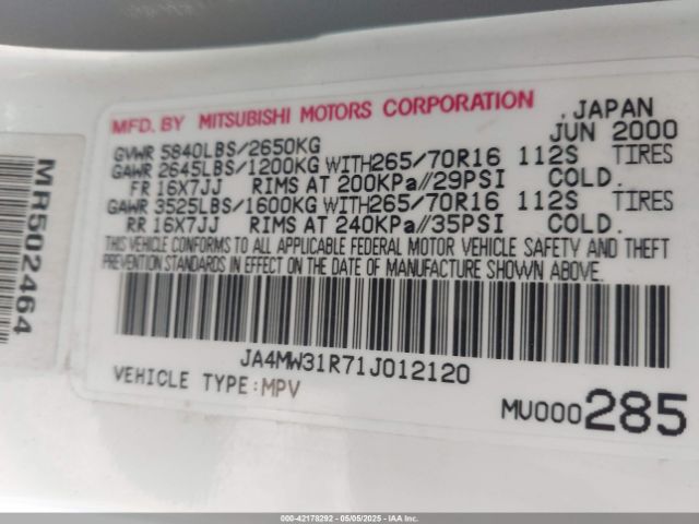 2001 MITSUBISHI MONTERO JA4MW31R71J012120 Photo 8