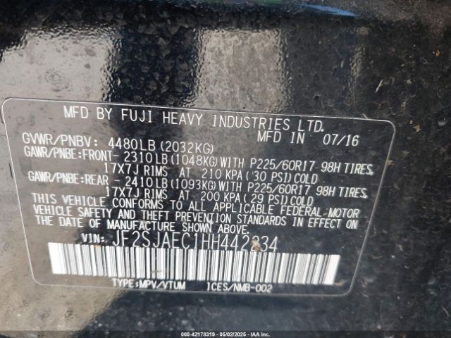 JF2SJAEC1HH442234 Subaru Forester 2.5i Premium