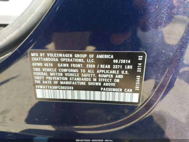 1VWAT7A30FC002333 Volkswagen Passat 1.8t Wolfsburg Edition
