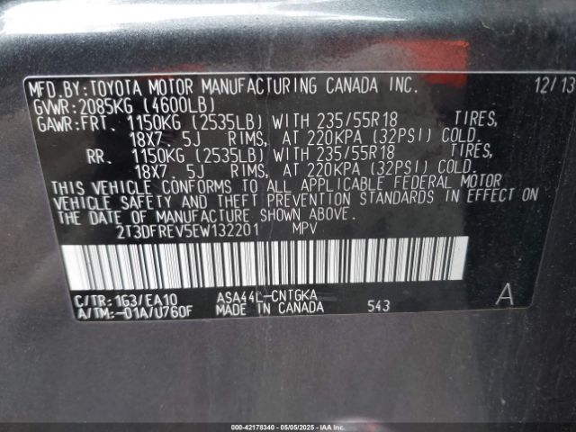 2T3DFREV5EW132201 Toyota Rav4 Limited