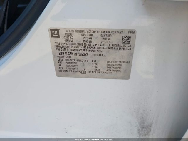 2GNALCEK1H1502322 Chevrolet EQUINOX LT