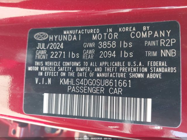 KMHLS4DG0SU861661 Hyundai Elantra Sel Convenience