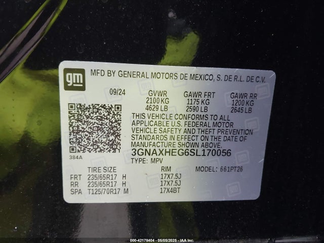 3GNAXHEG6SL170056 Chevrolet lsd