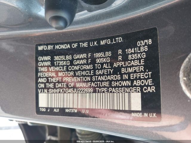 SHHFK7G45JU222699 Honda Civic Sport