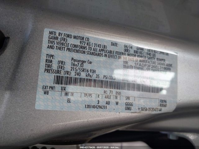 1FADP3F26EL318689 Ford FOCUS SE