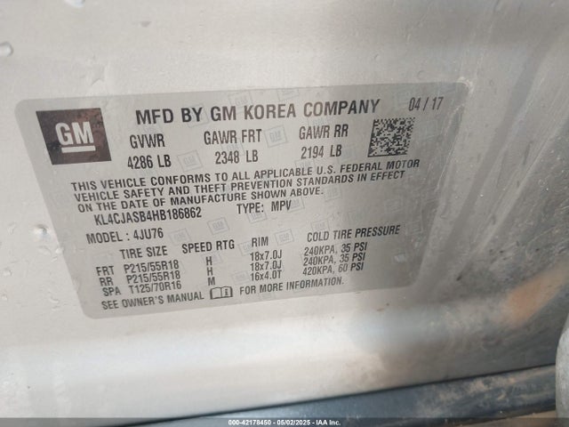 KL4CJASB4HB186862 Buick luv mfi, vvt: variable valve timing, alum, e85 max