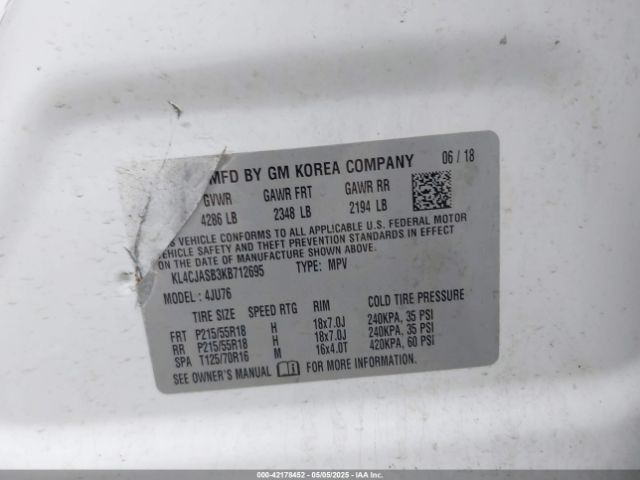 KL4CJASB3KB712695 Buick Encore Fwd Preferred