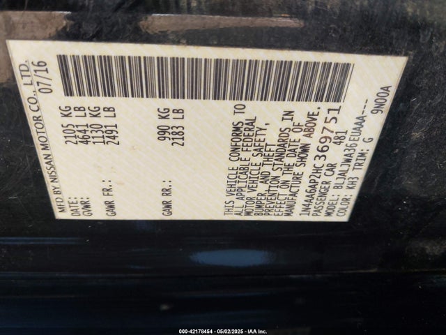 1N4AA6AP2HC369751 Nissan Maxima 3.5 Sv