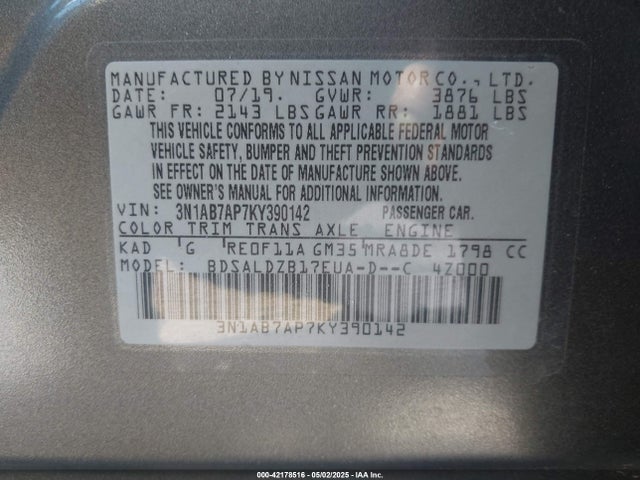 3N1AB7AP7KY390142 Nissan SENTRA SV