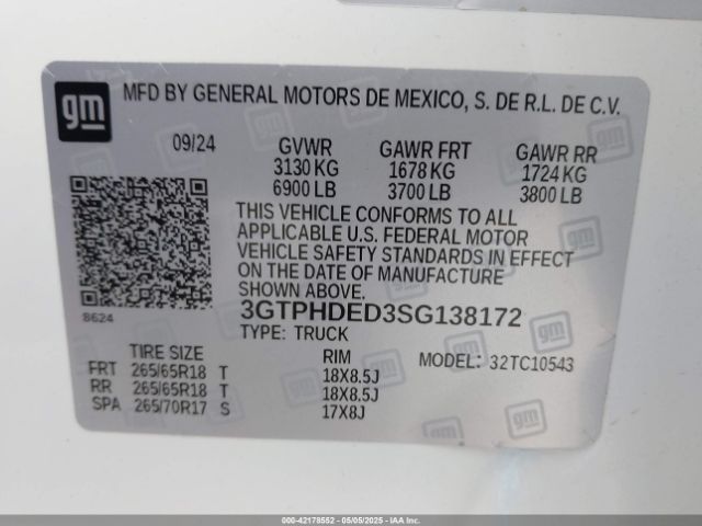 3GTPHDED3SG138172 GMC Sierra 1500 2wd  Short Box Slt