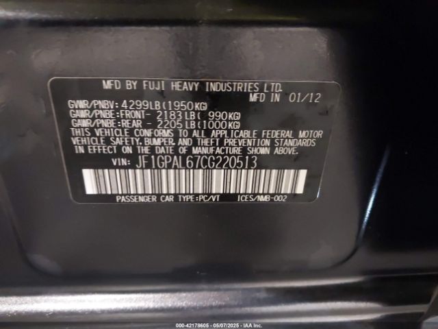 2012 SUBARU IMPREZA JF1GPAL67CG220513 Photo 8