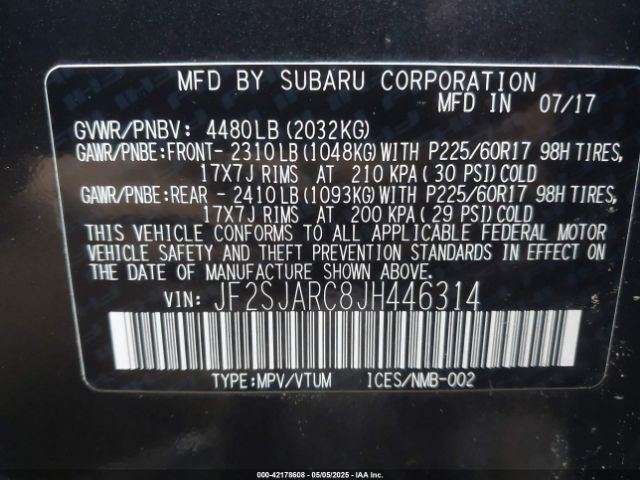 JF2SJARC8JH446314 Subaru Forester 2.5i Limited