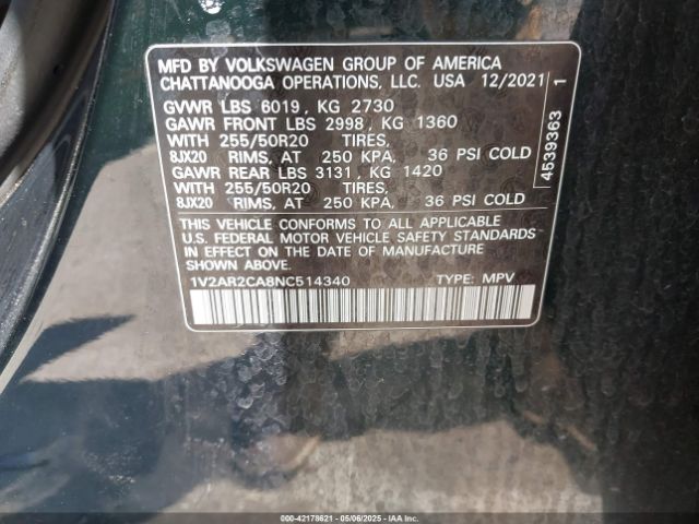 2022 VOLKSWAGEN ATLAS 1V2AR2CA8NC514340 Photo 8