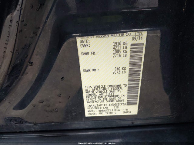 1N4AL3AP1FC166579 Nissan Altima 2.5 Sv