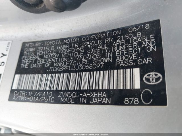 JTDKBRFU3J3068097 Toyota Prius Two
