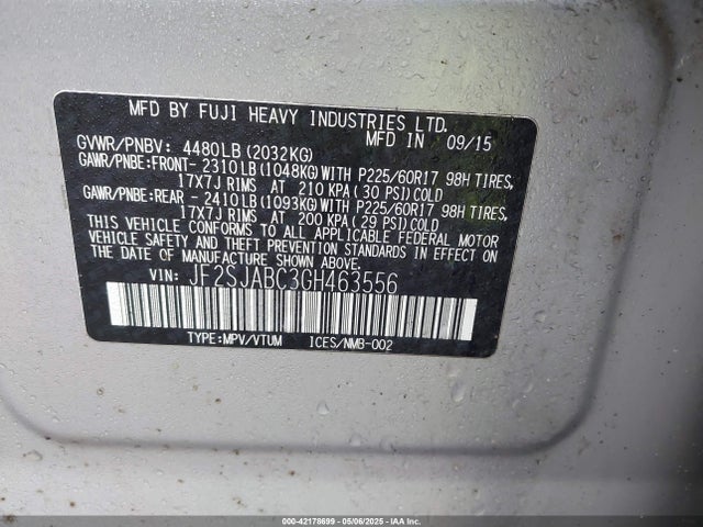 Subaru Forester 2.5i 2016 JF2SJABC3GH463556 Image 9