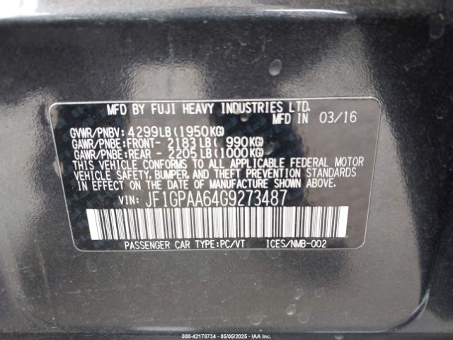 JF1GPAA64G9273487 Subaru Impreza 2.0i