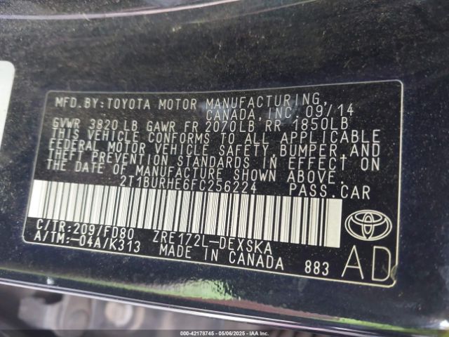 2T1BURHE6FC256224 Toyota Corolla S