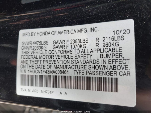 1HGCV1F43MA008464 Honda Accord Sport Special Edition