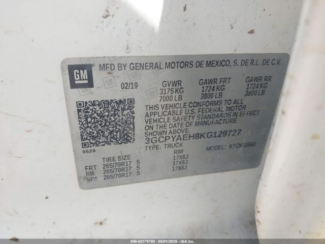 3GCPYAEH8KG129727 Chevrolet Silverado 1500 Work Truck