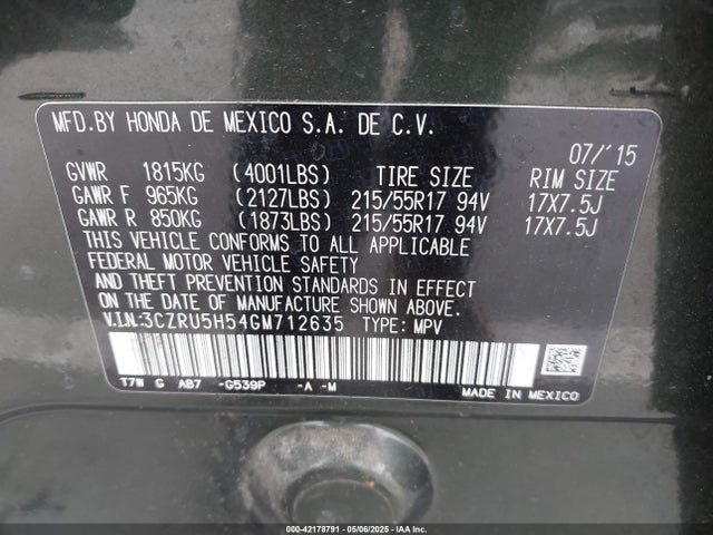 3CZRU5H54GM712635 Honda HR-V EX