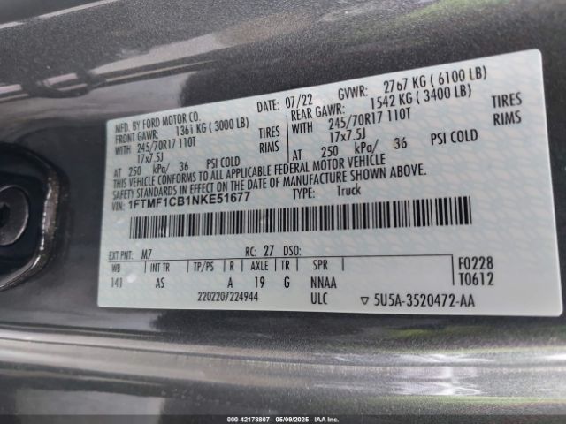 2022 FORD F-150 1FTMF1CB1NKE51677 Photo 8