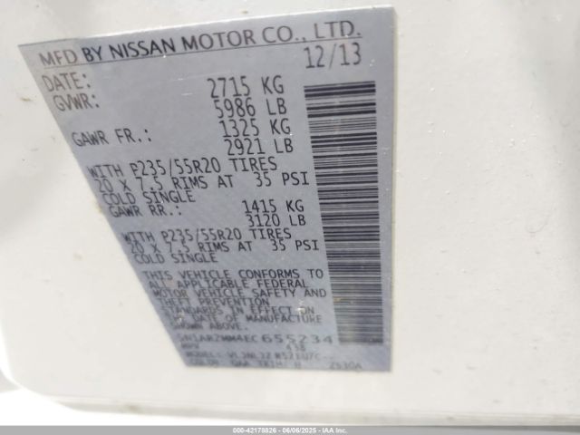 5N1AR2MM4EC655234 Nissan Pathfinder Platinum