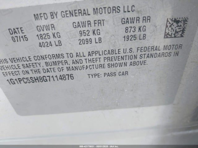 1G1PC5SH8G7114876 Chevrolet Cruze Limited Ls Auto
