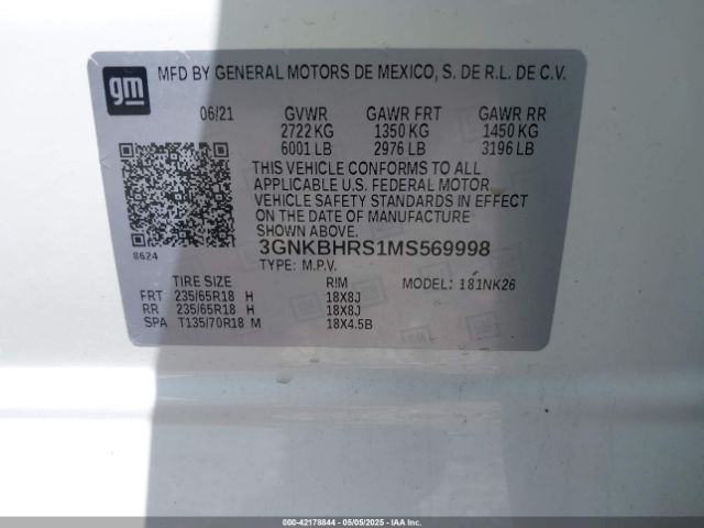 3GNKBHRS1MS569998 Chevrolet Blazer Awd 2lt