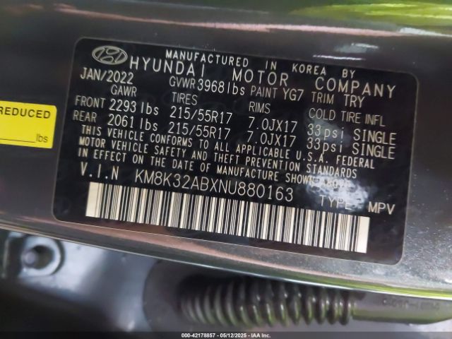 KM8K32ABXNU880163 Hyundai Kona Sel